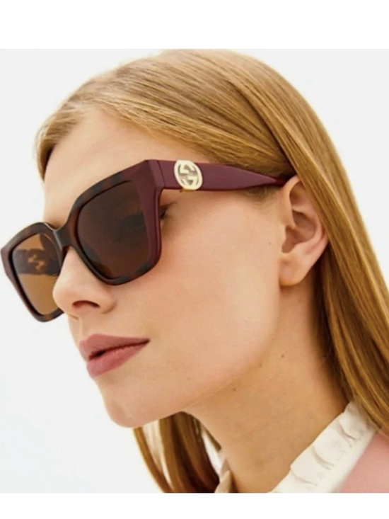 Gucci Accessories - GUCCI GG1023S-003 WOMENS SQUARE/RECTANGLE HAVANA BURGUNDY BROWN FASHION DESIGNER